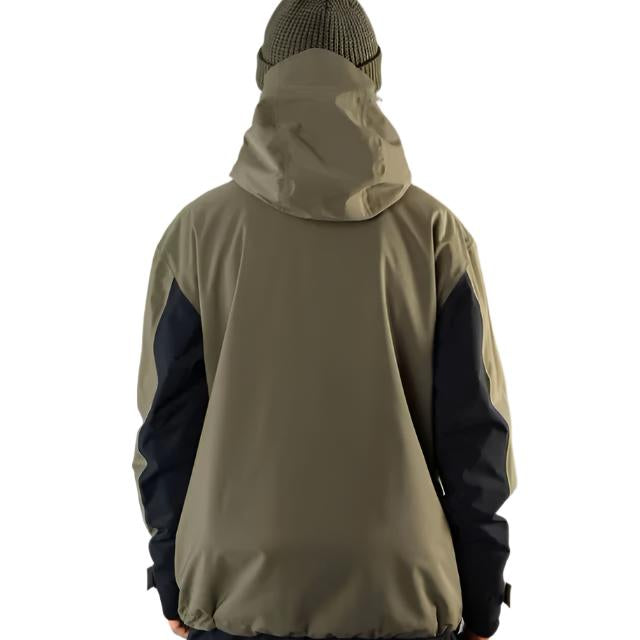 Beyond Medals Cargo Shell 2L Jacket 2025 - A tan and black jacket with a hood, featuring cargo pockets on the front.