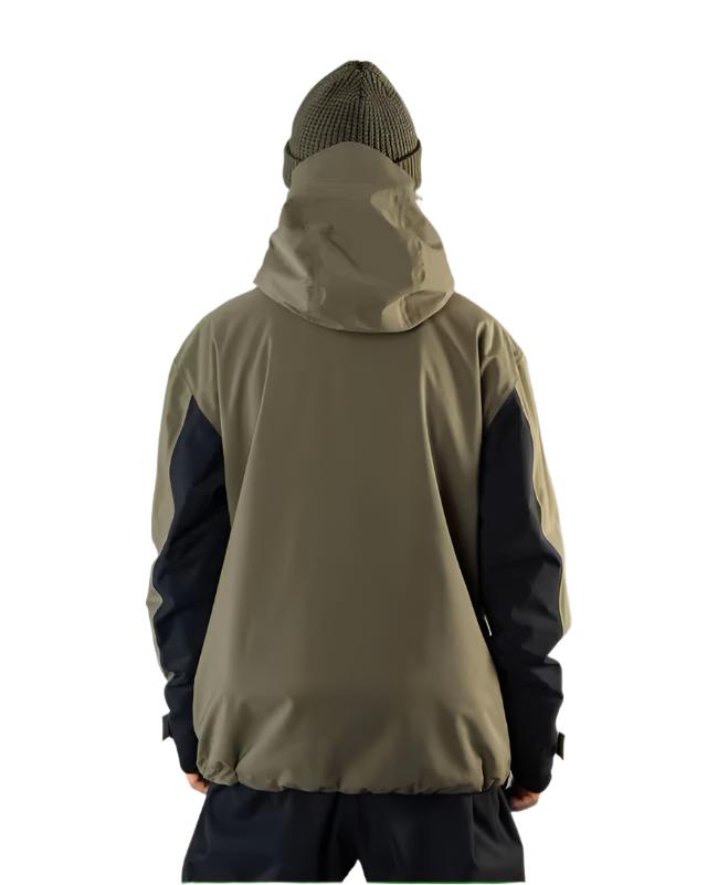 Beyond Medals Cargo Shell 2L Jacket 2025 - A tan and black jacket with a hood, featuring cargo pockets on the front.