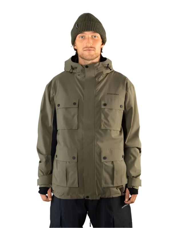 Beyond Medals Cargo Shell 2L Jacket 2025 - A khaki green jacket with multiple cargo pockets and a hood.