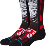 MANGA MUDHORN KIDS CREW SK 2022 - A pair of crew socks with a manga-style design featuring a mudhorn character in black and white, set against a red background.
