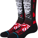 MANGA MUDHORN KIDS CREW SK 2022 - A pair of crew socks with a manga-style design featuring a mudhorn character in black and white, set against a red background.