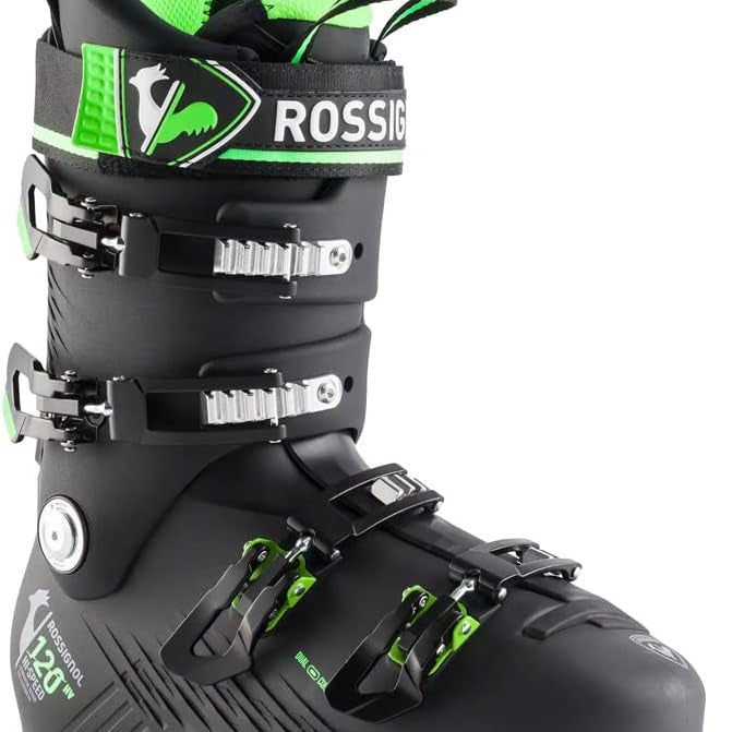 Rossignol Hi-Speed 120 HV Ski Boots 2024 - Black ski boots with green accents and white lettering.