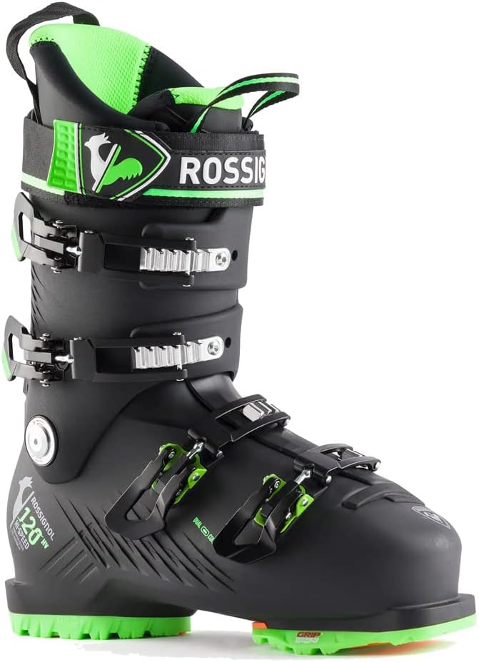 Rossignol Hi-Speed 120 HV Ski Boots 2024 - Black ski boots with green accents and white lettering.