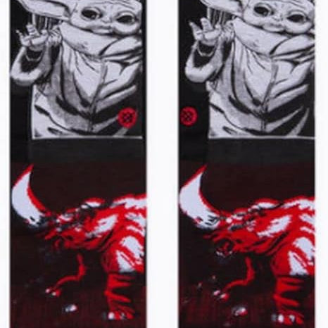 MANGA MUDHORN KIDS CREW SK 2022 - A pair of black crew socks with a manga-style illustration of a mudhorn creature in red and white.