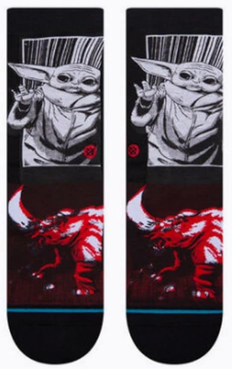 MANGA MUDHORN KIDS CREW SK 2022 - A pair of black crew socks with a manga-style illustration of a mudhorn creature in red and white.