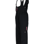 Obermeyer Junior's Snoverall Insulated Bib Pant 2025 - Black bib pant with pink zipper and adjustable straps.