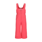 Obermeyer Junior's Snoverall Insulated Bib Pant 2025 - A pair of bright coral-colored snow pants with adjustable straps and a zippered fly, featuring a bib design that covers the torso and legs.