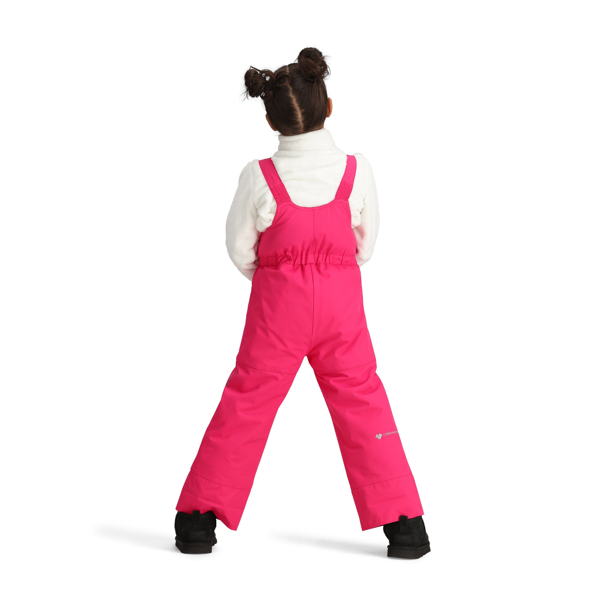 Obermeyer Junior's Snoverall Insulated Bib Pant 2025 - A pair of bright pink snow pants with a bib design and adjustable straps.