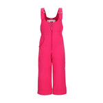 Obermeyer Junior's Snoverall Insulated Bib Pant 2025 - A pair of bright pink snow pants with adjustable straps and a zipper down the front.