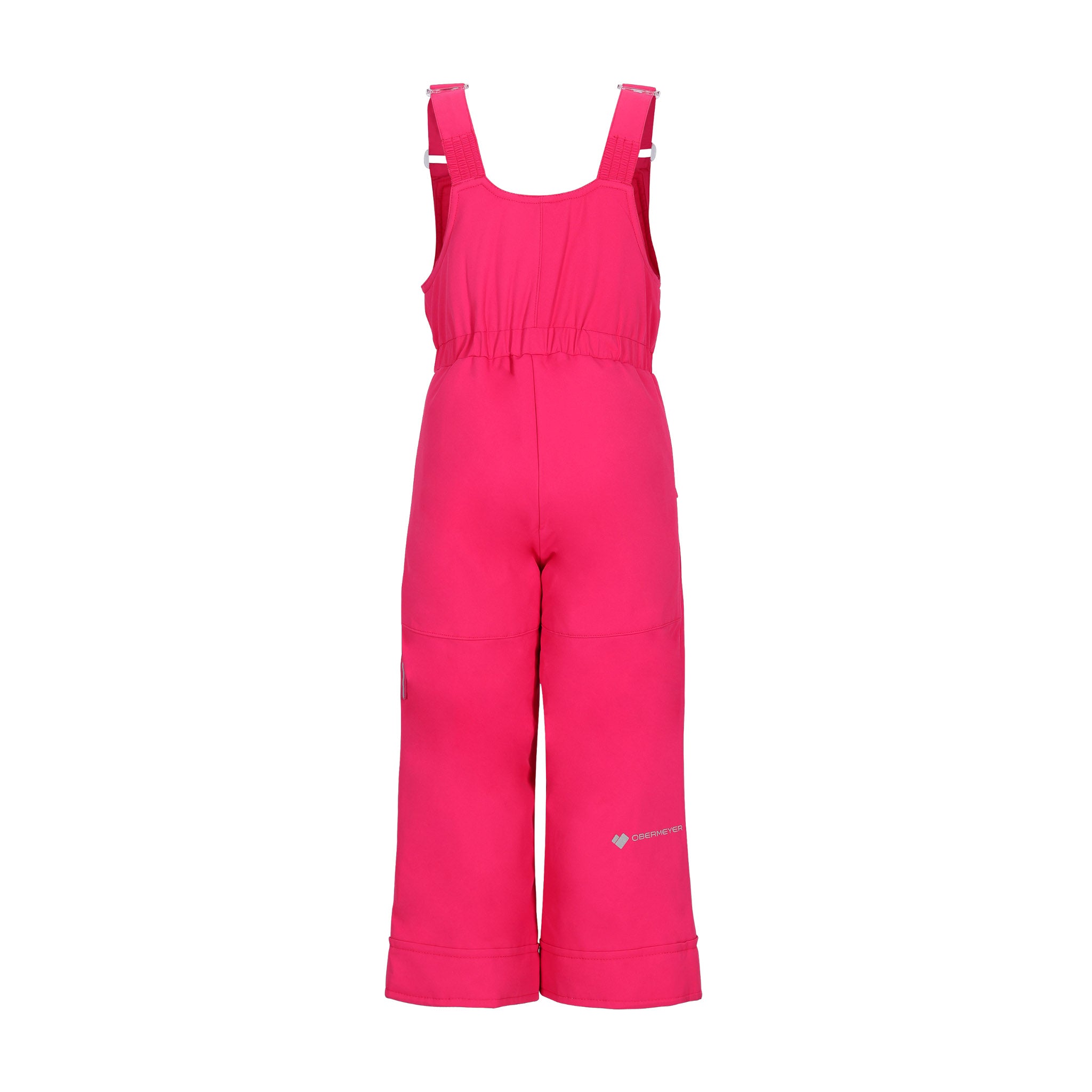 Obermeyer Junior's Snoverall Insulated Bib Pant 2025 - A pair of bright pink snow pants with a bib design and adjustable straps.
