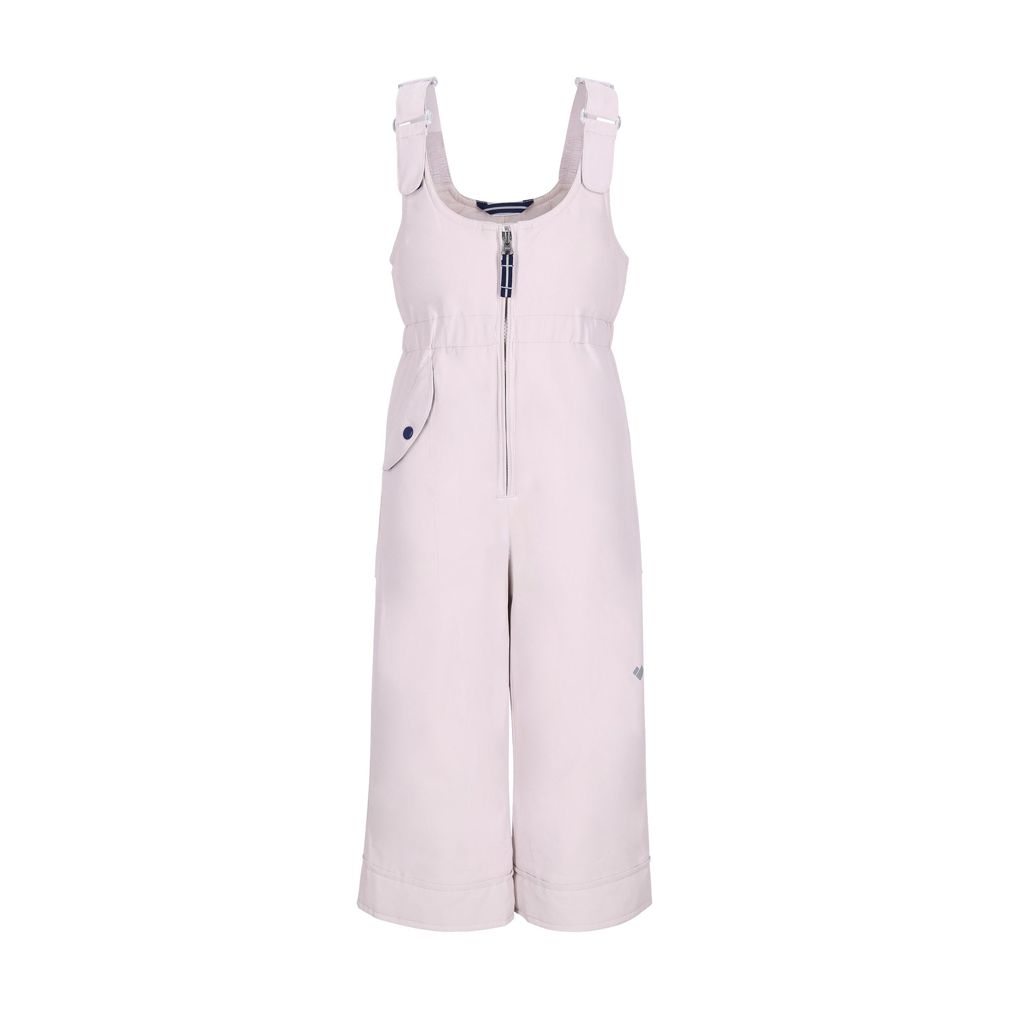 Obermeyer Junior's Snoverall Insulated Bib Pant 2025 - A light pink overall with a zipper down the front and adjustable straps on the shoulders.