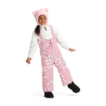 Obermeyer Junior's Snoverall Insulated Print Bib - A pink overall with a repeating pattern of white snowmen, bows, and hearts.