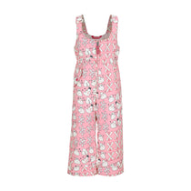Obermeyer Junior's Snoverall Insulated Print Bib 2025 - Pink overall with a repeating pattern of snowmen, hearts, and bows.