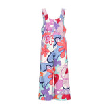 Obermeyer Junior's Snoverall Insulated Print Bib 2025 - A white overall with a colorful abstract floral pattern in shades of pink, purple, and blue.