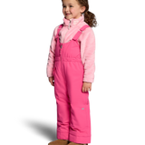 Girls' pink insulated ski bib pants with front zipper and long straight legs