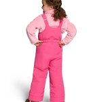 Girls' pink insulated ski bib pants, back view with adjustable straps