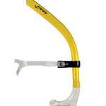 Finis Original Swimmers Snorkel - Yellow snorkel with a clear plastic mouthpiece and black strap.