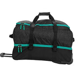 Destiny Cargo Bag With Wheels 2023 - Black wheeled duffel bag with two zippered pockets and a retractable handle.