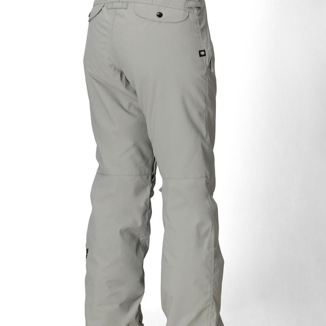 Light grey women's shell pants, back view, straight legs with button waist