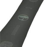 Arbor Formula Decon 2026 - A dark gray snowboard with a white logo featuring an arched tree in a circle, and a white "A" on top of the board's tail.