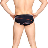 Speedo Infinite Pulse Brief Swimsuit - A black swimsuit with a red, white, and blue wave pattern on the front.