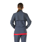 Speedo Female Tech Warm Up Jacket - A grey jacket with a red stripe across the back and two zippered pockets on either side.