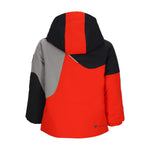 Obermeyer Junior's Orb Insulated Jacket 2025 - A red, black, and gray insulated jacket with a hood.