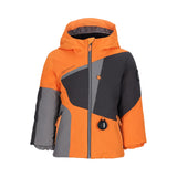 Obermeyer Junior's Orb Insulated Jacket 2025 - A bright orange jacket with a gray zipper and two zippered pockets on either side.