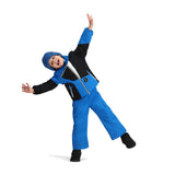 Obermeyer Junior's Orb Insulated Jacket - A young child wearing a blue and black jacket with a white zipper, posing in front of a light gray background.