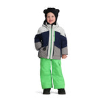 Obermeyer Junior's Altair Insulated Jacket - A navy blue jacket with a white and grey panel on the chest, featuring a hood and zippered pockets.