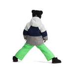 Obermeyer Junior's Altair Insulated Jacket - A navy blue jacket with a white hood and grey accents on the chest, sleeves, and bottom hem.