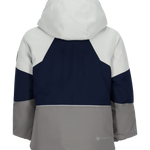 Obermeyer Junior's Altair Insulated Jacket - A navy blue and white insulated jacket with a hood, featuring a zippered front and two pockets on either side.
