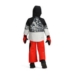 Obermeyer Junior's Altair Insulated Jacket - A black and white jacket with a snowboarder riding down a mountain on the back, worn by a mannequin.