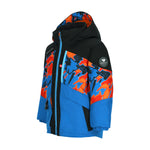 Obermeyer Junior's Altair Insulated Jacket - A black jacket with a blue and red abstract pattern on the chest, sleeves, and hood.
