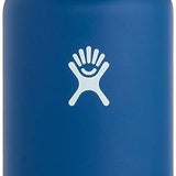 Hydro Flask - A blue water bottle with a black lid, featuring a white logo on its side.