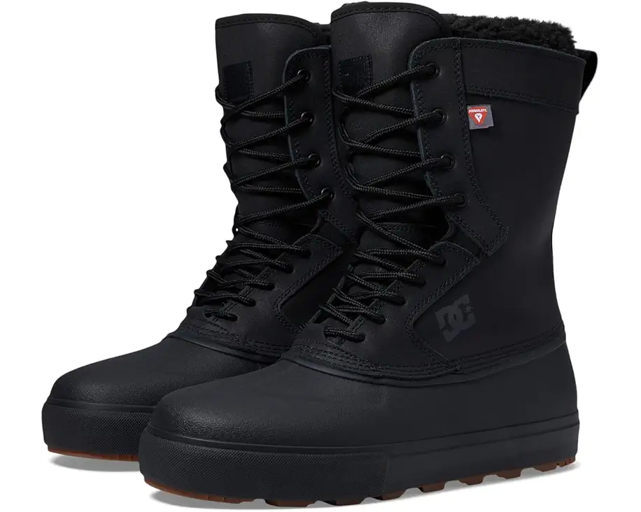 DC Reach Insulated Water Resistant Boot 2024 - Black waterproof boots with a textured rubber sole and laces.
