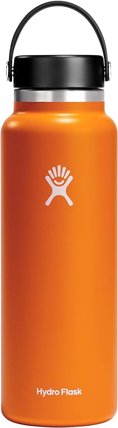 Hydro Flask - A large water bottle with a wide mouth opening, featuring a black lid and handle.