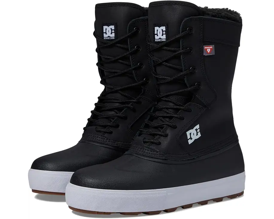 DC Reach Insulated Water Resistant Boot 2024 - Black waterproof boots with white logo on side and black laces.