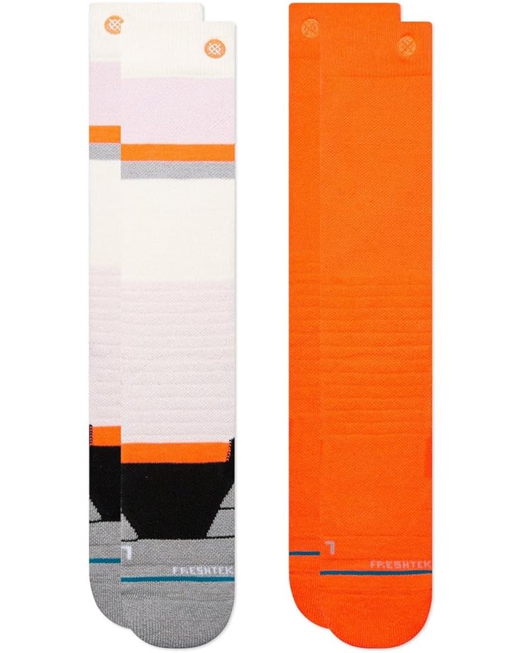 Stance Kid's Work It Snow Sock 2 Pack 2024 - A pair of snow socks in a light grey color with orange accents and a geometric pattern on the top portion.