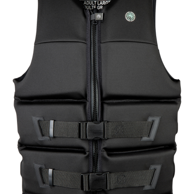 Radar Staple CGA Life Vest 2024 - Black life vest with white text and logo on chest, black straps at front.