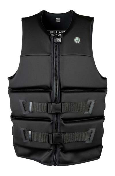 Radar Staple CGA Life Vest 2024 - Black life vest with white text and logo on chest, black straps at front.