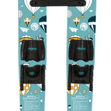 Radar Firebolt Jr Combo Water Skis 2024 - White water skis with yellow and black accents, featuring a geometric pattern on top.