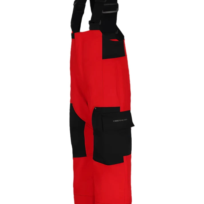 Obermeyer Junior's Volt Insulated Pant 2025 - Black insulated ski pants with a red stripe down the side and black Velcro straps at the waist.