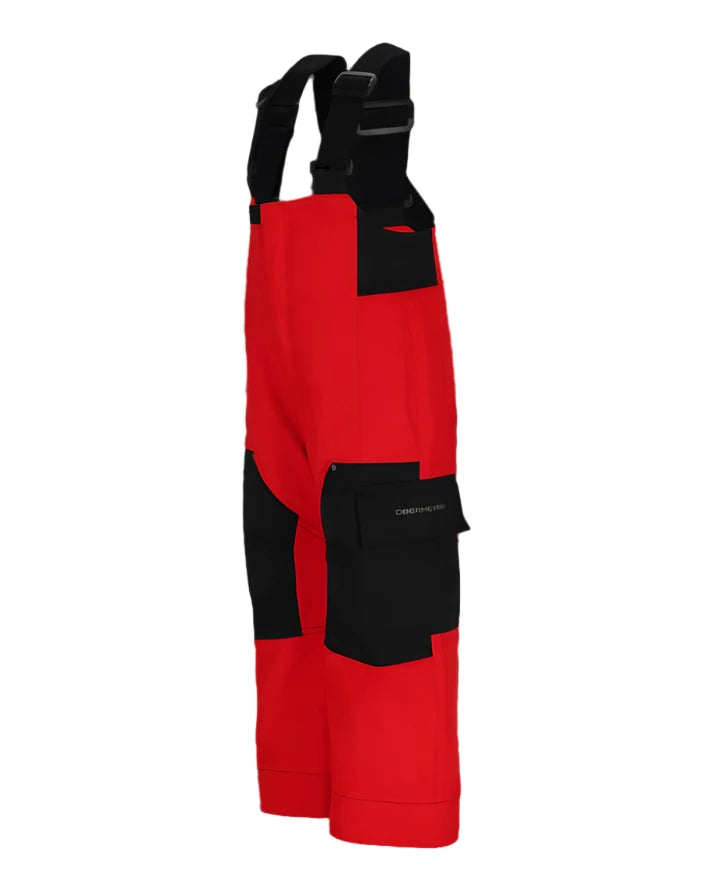 Obermeyer Junior's Volt Insulated Pant 2025 - Black insulated ski pants with a red stripe down the side and black Velcro straps at the waist.