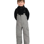 Obermeyer Junior's Volt Insulated Pant 2025 - A pair of gray snow pants with a black strap and buckle on the waist, featuring a zippered pocket on the thigh.