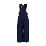 Obermeyer Junior's Volt Insulated Pant 2025 - Dark blue insulated ski pants with a white logo on the left leg and adjustable straps at the waist.