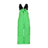 Obermeyer Junior's Volt Insulated Pant 2025 - Bright green insulated ski pants with adjustable straps and zippered pockets.