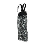Obermeyer Junior's Warp Insulated Bib Pant 2025 - Black bib pant with a repeating pattern of white snowflakes and trees.