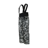 Obermeyer Junior's Warp Insulated Bib Pant 2025 - Black bib pant with a repeating pattern of white snowflakes and trees.