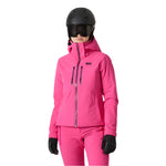 Helly Hansen Women's Alphelia Lifaloft Jacket 2025 - A bright pink ski jacket with a hood, zippered pockets and black drawstrings.